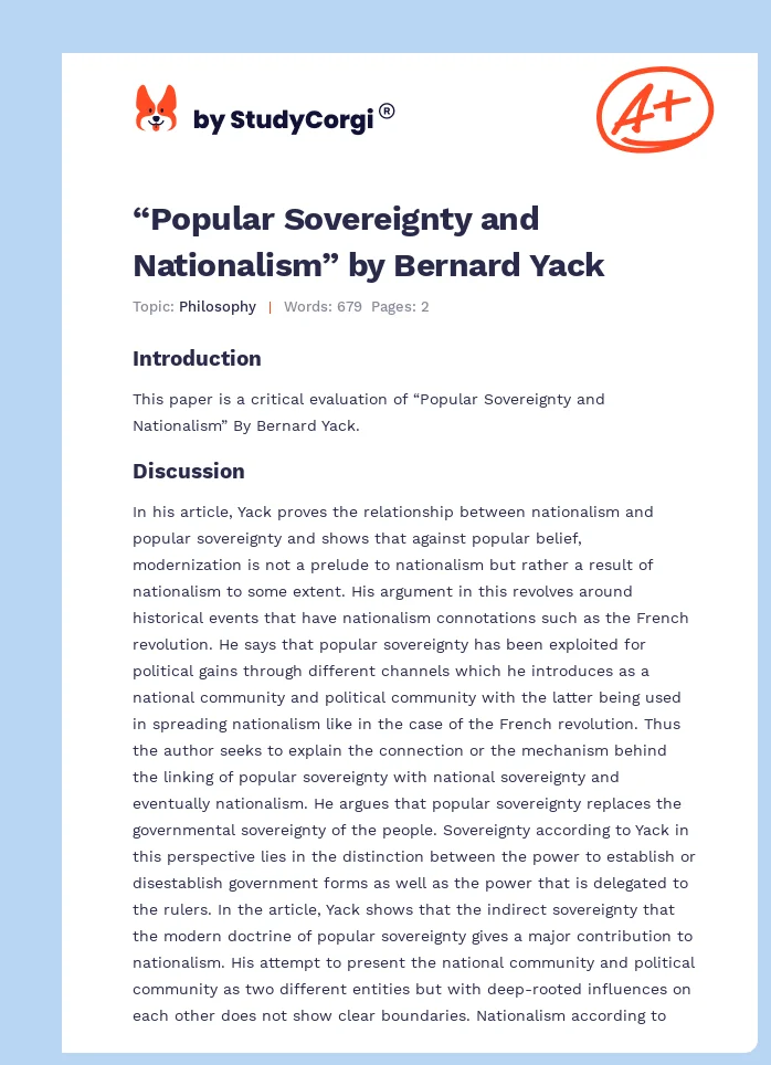 “Popular Sovereignty and Nationalism” by Bernard Yack. Page 1