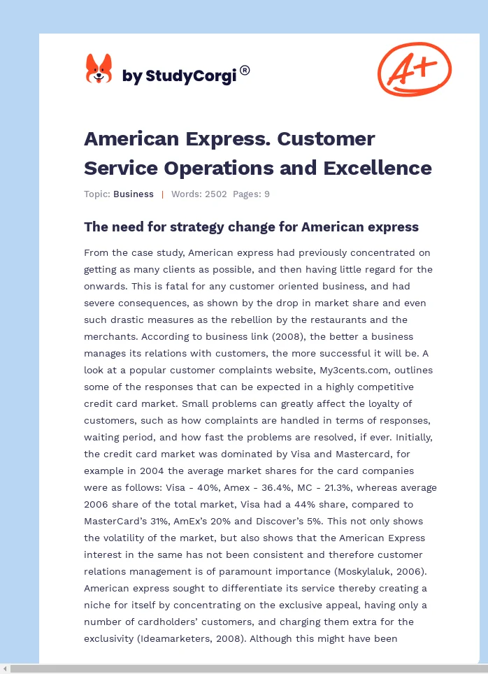 American Express. Customer Service Operations and Excellence. Page 1