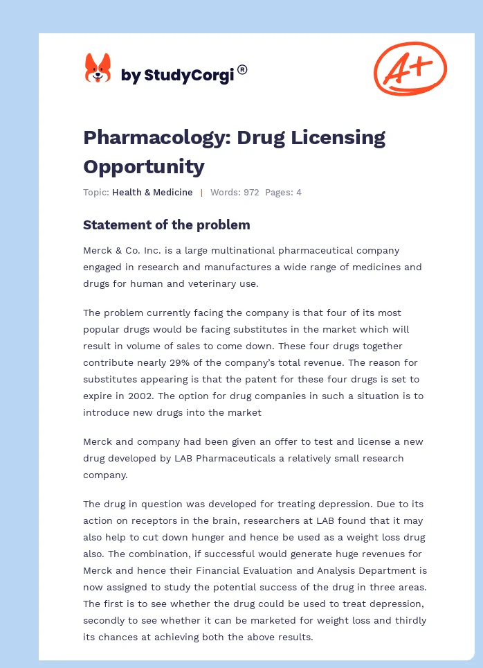 Pharmacology: Drug Licensing Opportunity. Page 1