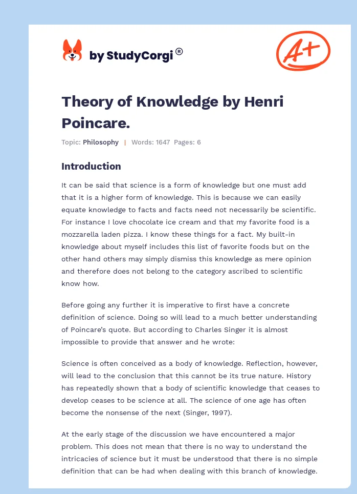 Theory of Knowledge by Henri Poincare.. Page 1
