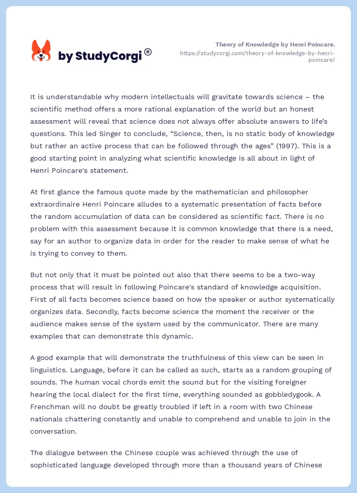 Theory of Knowledge by Henri Poincare.. Page 2