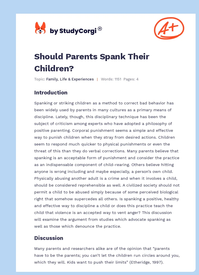 Should Parents Spank Their Children?. Page 1