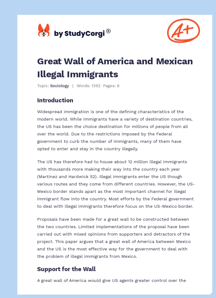 Great Wall of America and Mexican Illegal Immigrants. Page 1