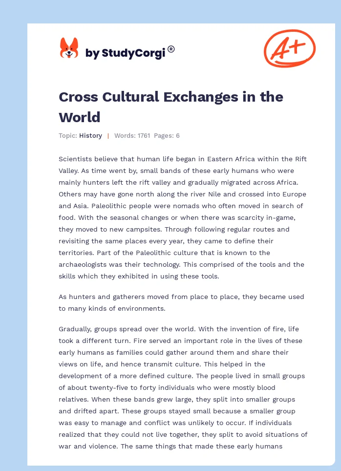 Cross Cultural Exchanges in the World. Page 1