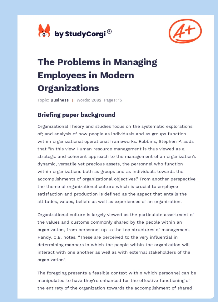 The Problems in Managing Employees in Modern Organizations. Page 1