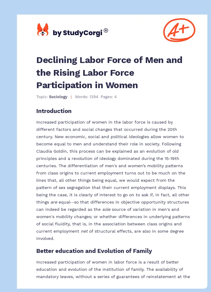Declining Labor Force of Men and the Rising Labor Force Participation in Women. Page 1