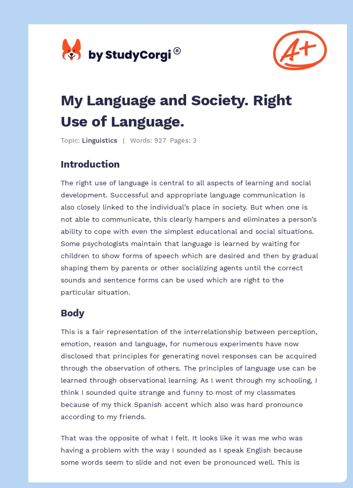 My Language and Society. Right Use of Language.. Page 1