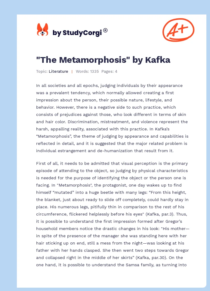 "The Metamorphosis" by Kafka. Page 1