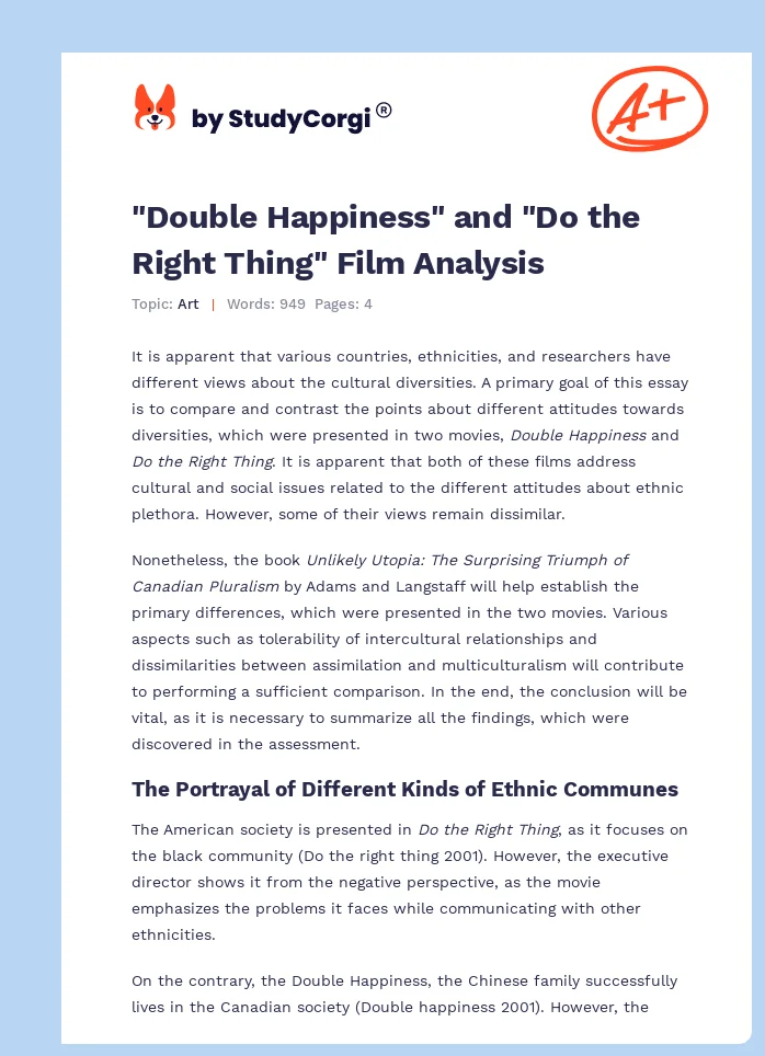 "Double Happiness" and "Do the Right Thing" Film Analysis. Page 1