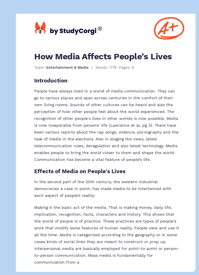 How Media Affects People’s Lives. Page 1