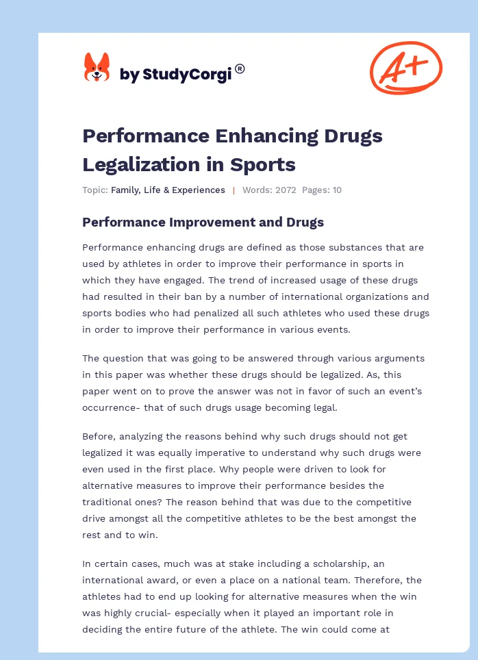 Performance Enhancing Drugs Legalization in Sports. Page 1
