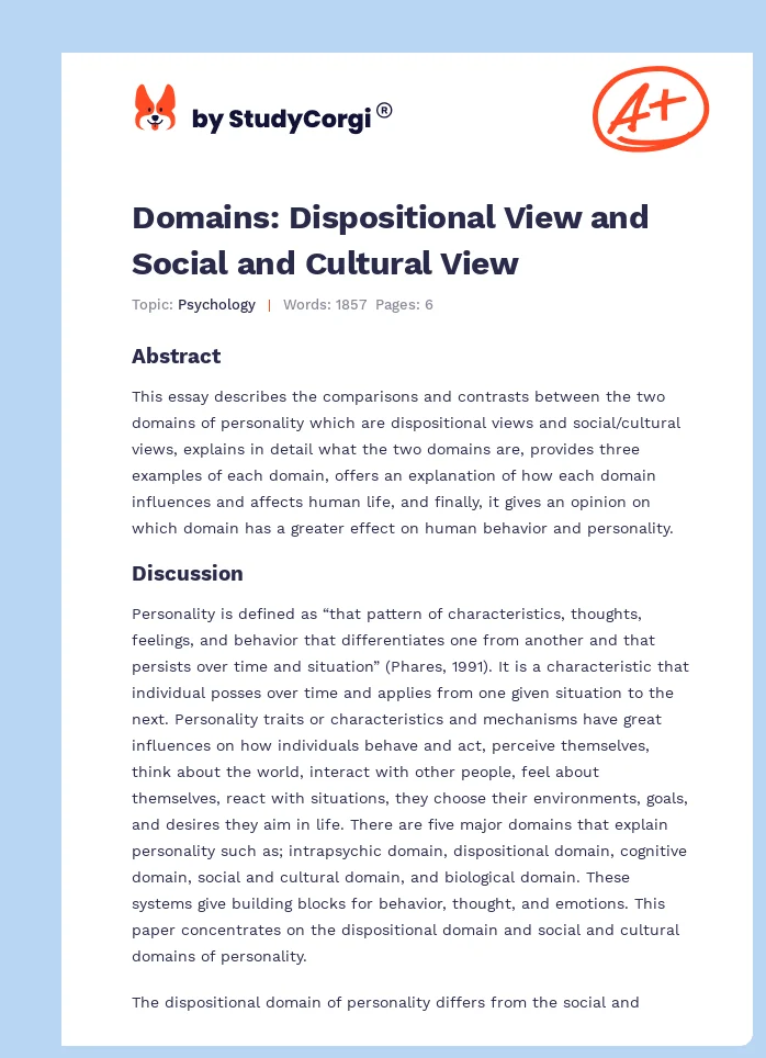 Domains: Dispositional View and Social and Cultural View. Page 1
