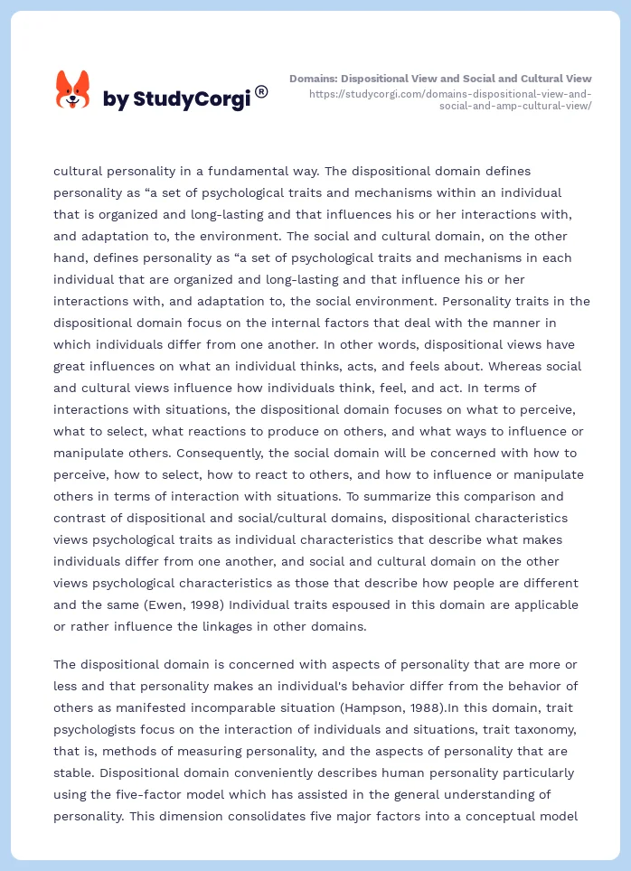 Domains: Dispositional View and Social and Cultural View. Page 2