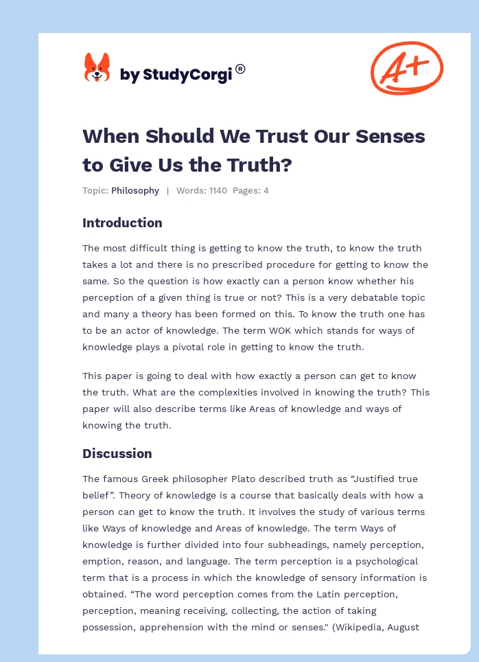 When Should We Trust Our Senses to Give Us the Truth?. Page 1