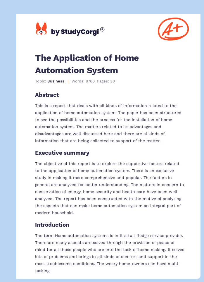 The Application of Home Automation System. Page 1