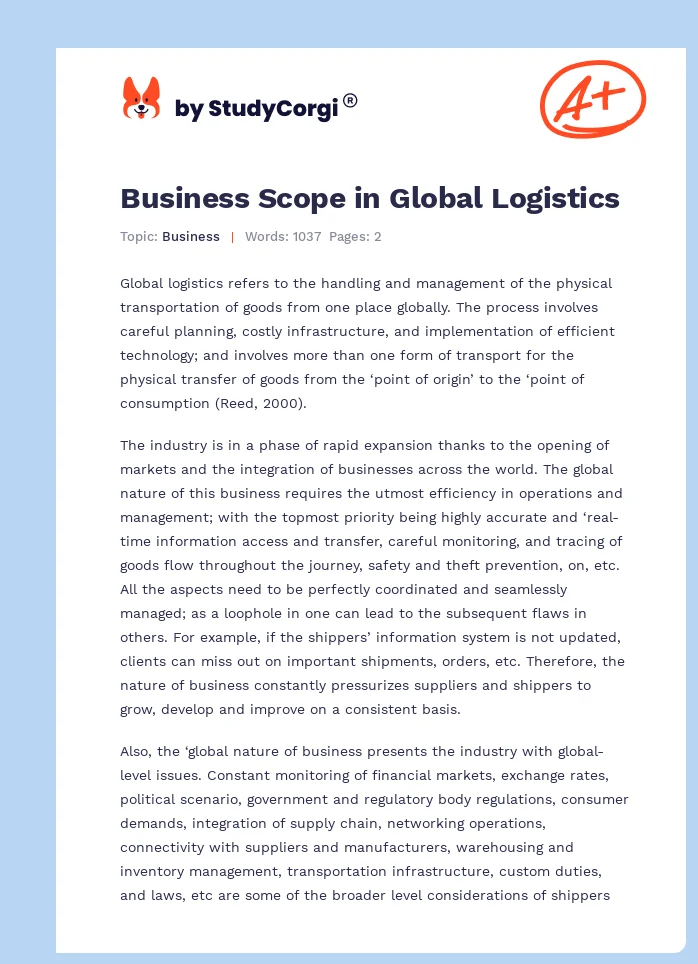 Business Scope in Global Logistics. Page 1