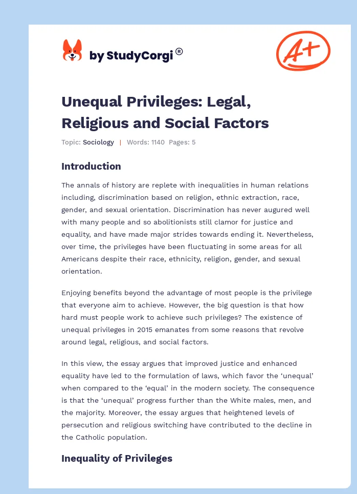 Unequal Privileges: Legal, Religious and Social Factors. Page 1