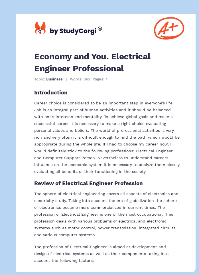 Economy and You. Electrical Engineer Professional. Page 1