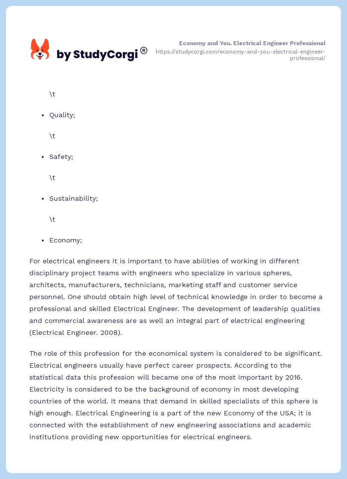 Economy and You. Electrical Engineer Professional. Page 2