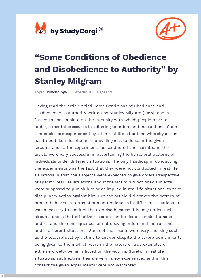 “Some Conditions of Obedience and Disobedience to Authority” by Stanley Milgram. Page 1