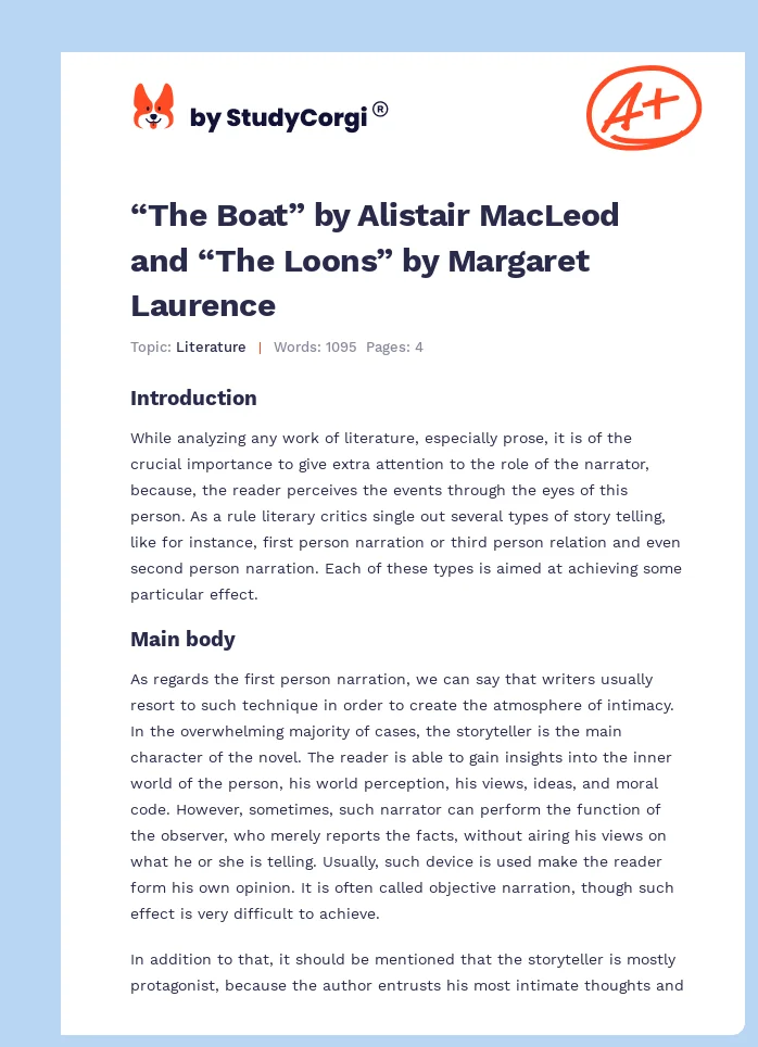 “The Boat” by Alistair MacLeod and “The Loons” by Margaret Laurence. Page 1