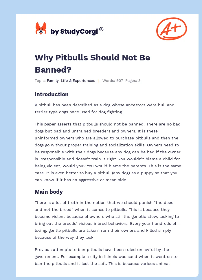 Why Pitbulls Should Not Be Banned?. Page 1