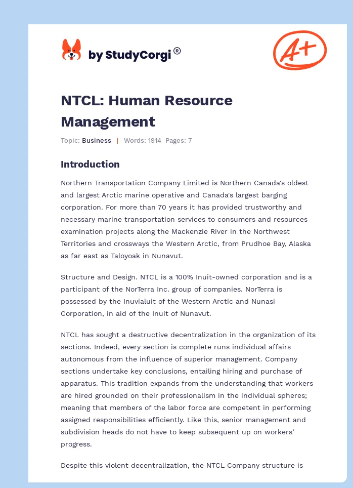 NTCL: Human Resource Management. Page 1