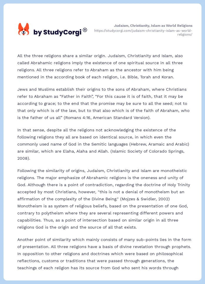 Judaism, Christianity, Islam as World Religions. Page 2
