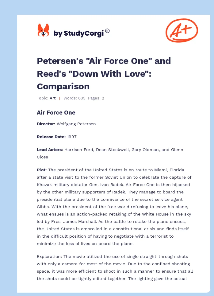 Petersen's "Air Force One" and Reed's "Down With Love": Comparison. Page 1