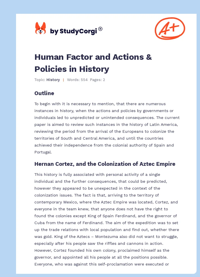 Human Factor and Actions & Policies in History. Page 1