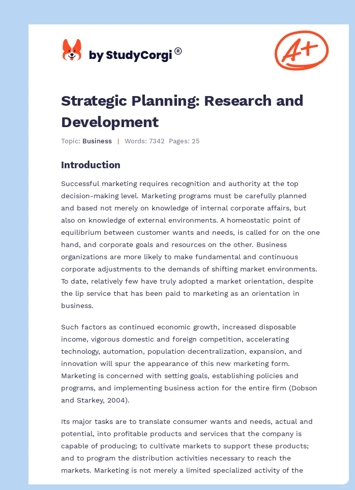 Strategic Planning: Research and Development. Page 1