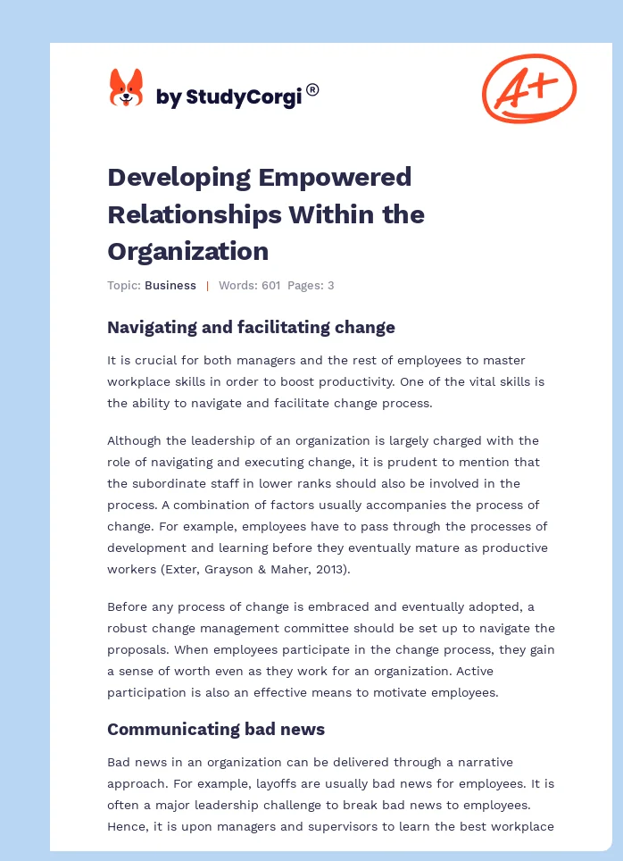 Developing Empowered Relationships Within the Organization. Page 1
