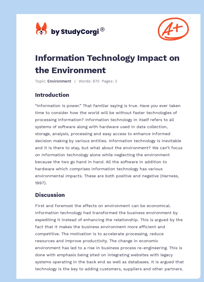Information Technology Impact on the Environment. Page 1
