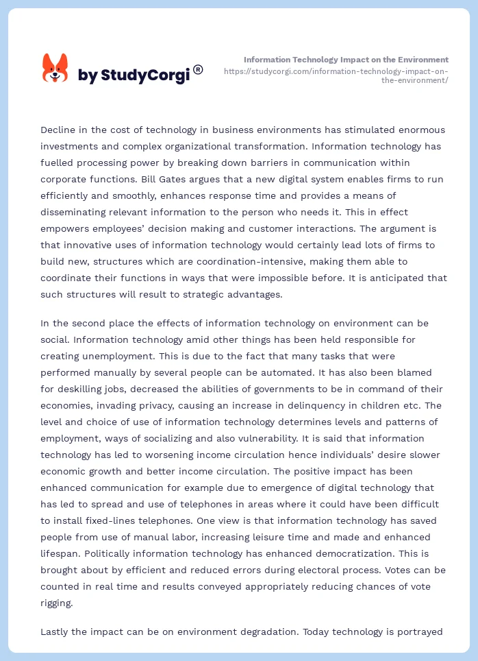Information Technology Impact on the Environment. Page 2
