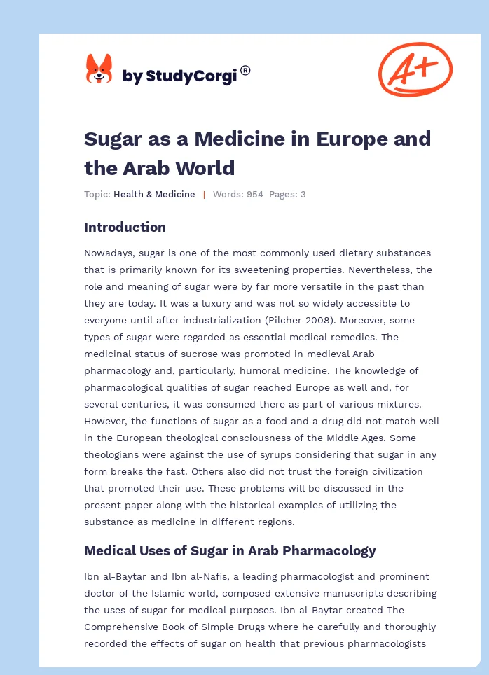 Sugar as a Medicine in Europe and the Arab World. Page 1