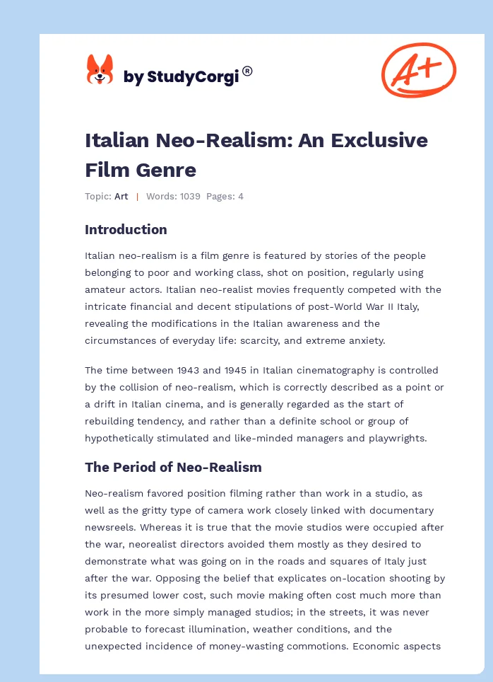 Italian Neo-Realism: An Exclusive Film Genre. Page 1