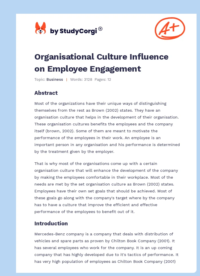 Organisational Culture Influence on Employee Engagement. Page 1