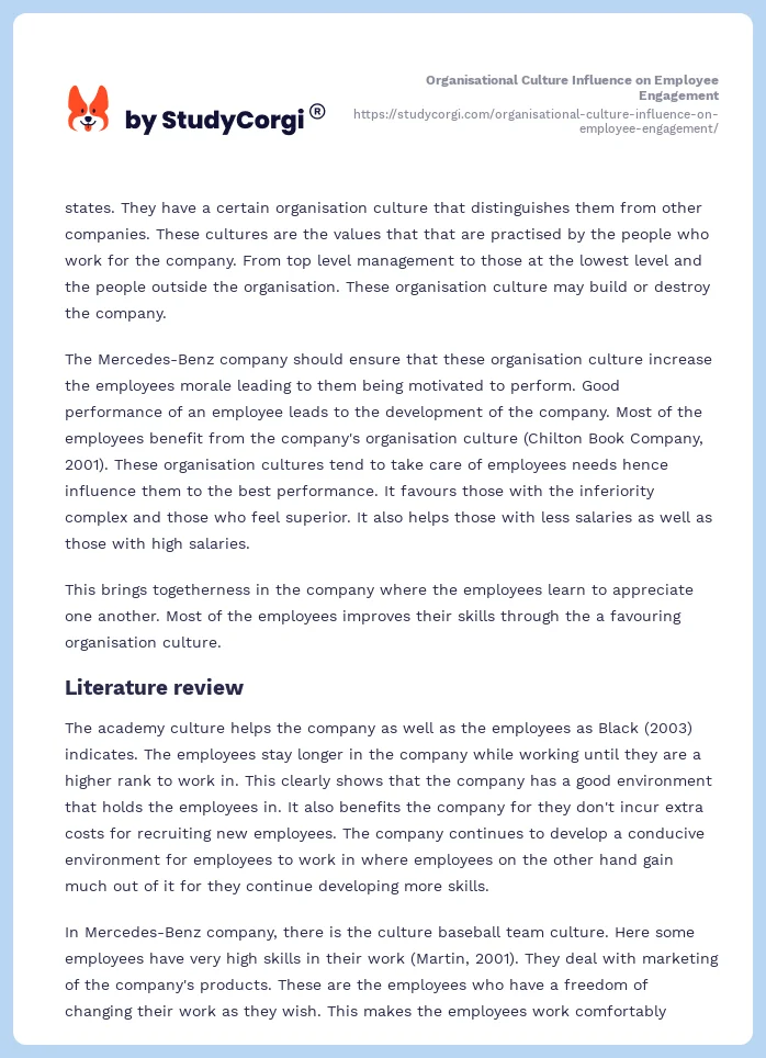 Organisational Culture Influence on Employee Engagement. Page 2