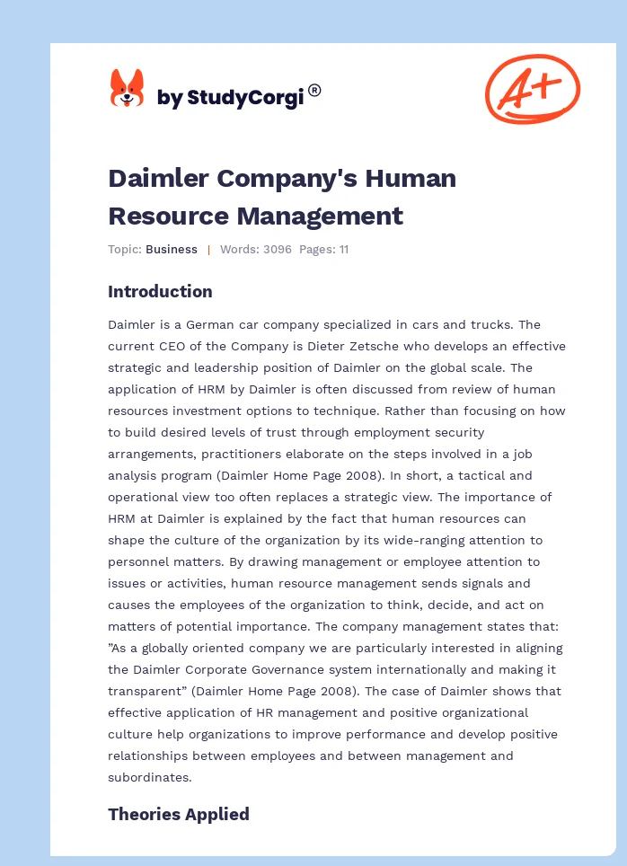 Daimler Company's Human Resource Management. Page 1