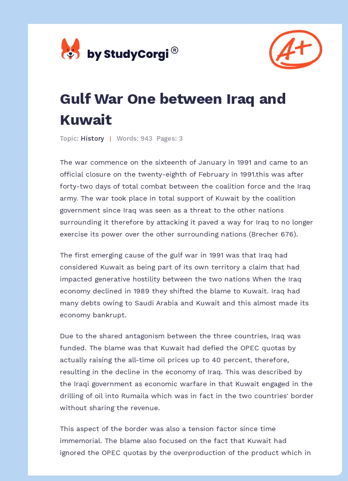 Gulf War One between Iraq and Kuwait. Page 1