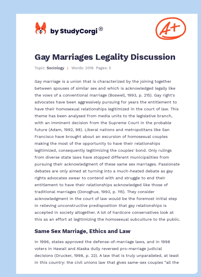 Gay Marriages Legality Discussion. Page 1