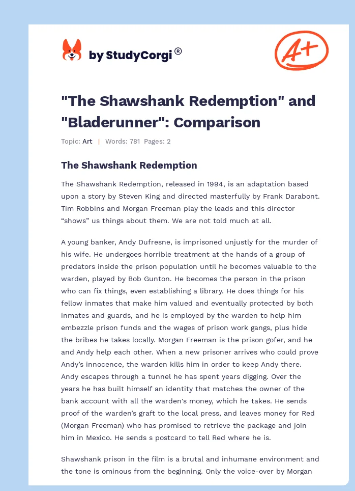 "The Shawshank Redemption" and "Bladerunner": Comparison. Page 1