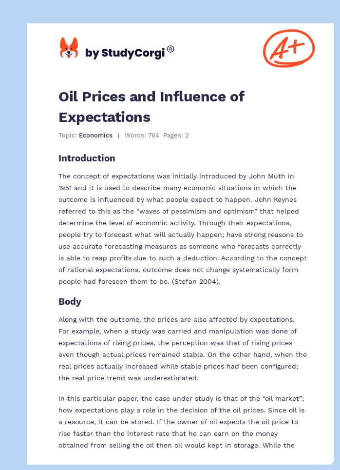 Oil Prices and Influence of Expectations. Page 1