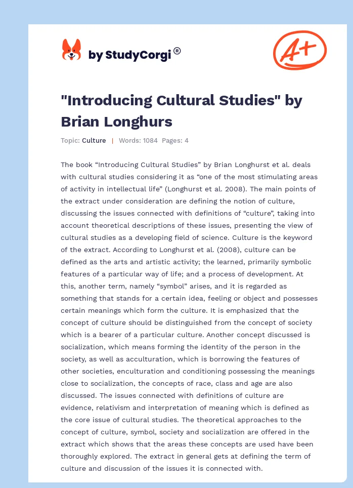 "Introducing Cultural Studies" by Brian Longhurs. Page 1