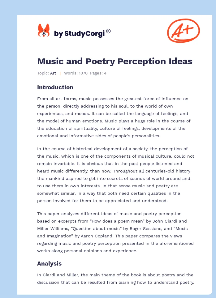 Music and Poetry Perception Ideas. Page 1