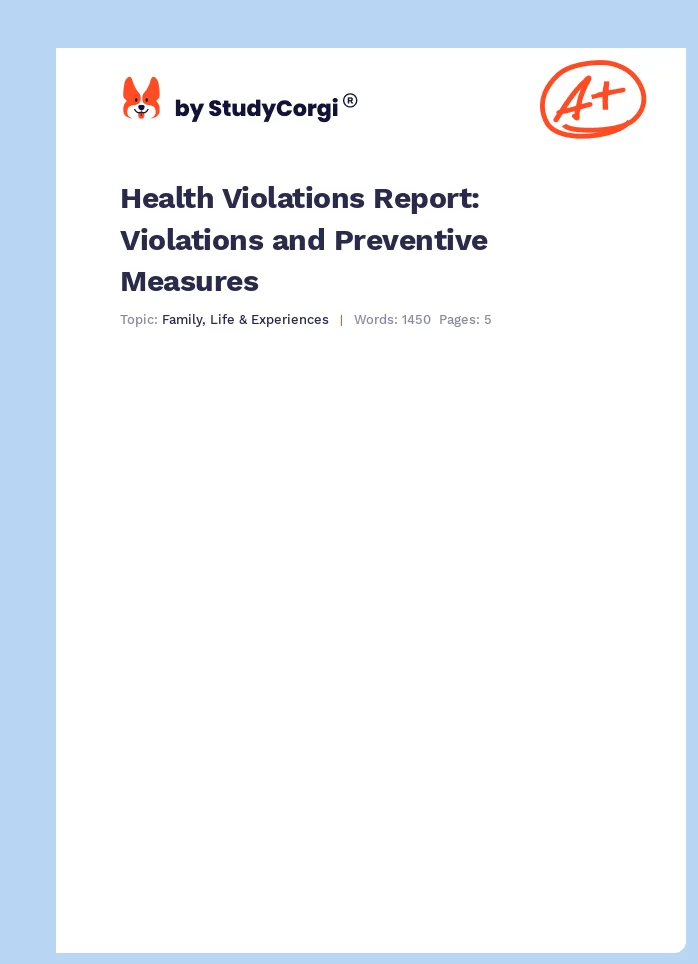 Health Violations Report: Violations and Preventive Measures. Page 1