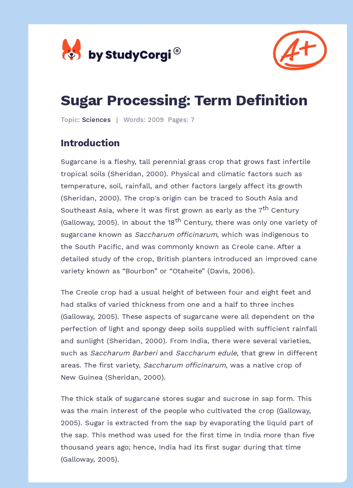 Sugar Processing: Term Definition. Page 1