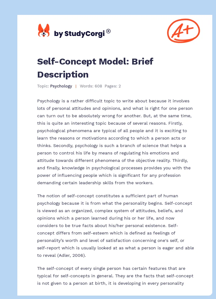 Self-Concept Model: Brief Description. Page 1
