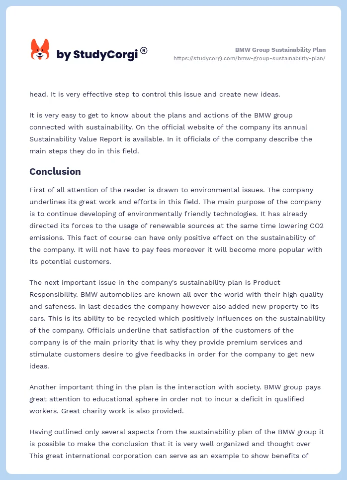 BMW Group Sustainability Plan. Page 2
