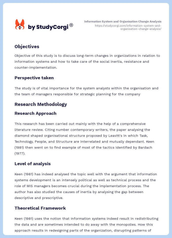Information System and Organisation Change Analysis. Page 2